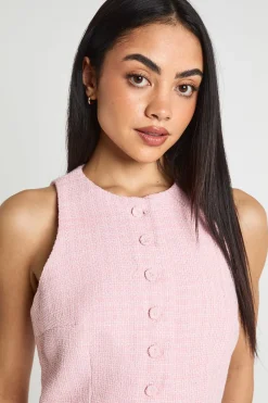 Robe Mini Ajustée En Bouclé Avec Boutonnage Devant