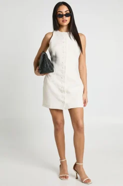 Robe Mini Ajustée En Bouclé À Boutonnage Devant
