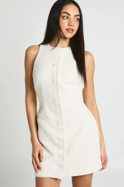 Robe Mini Ajustée En Bouclé À Boutonnage Devant