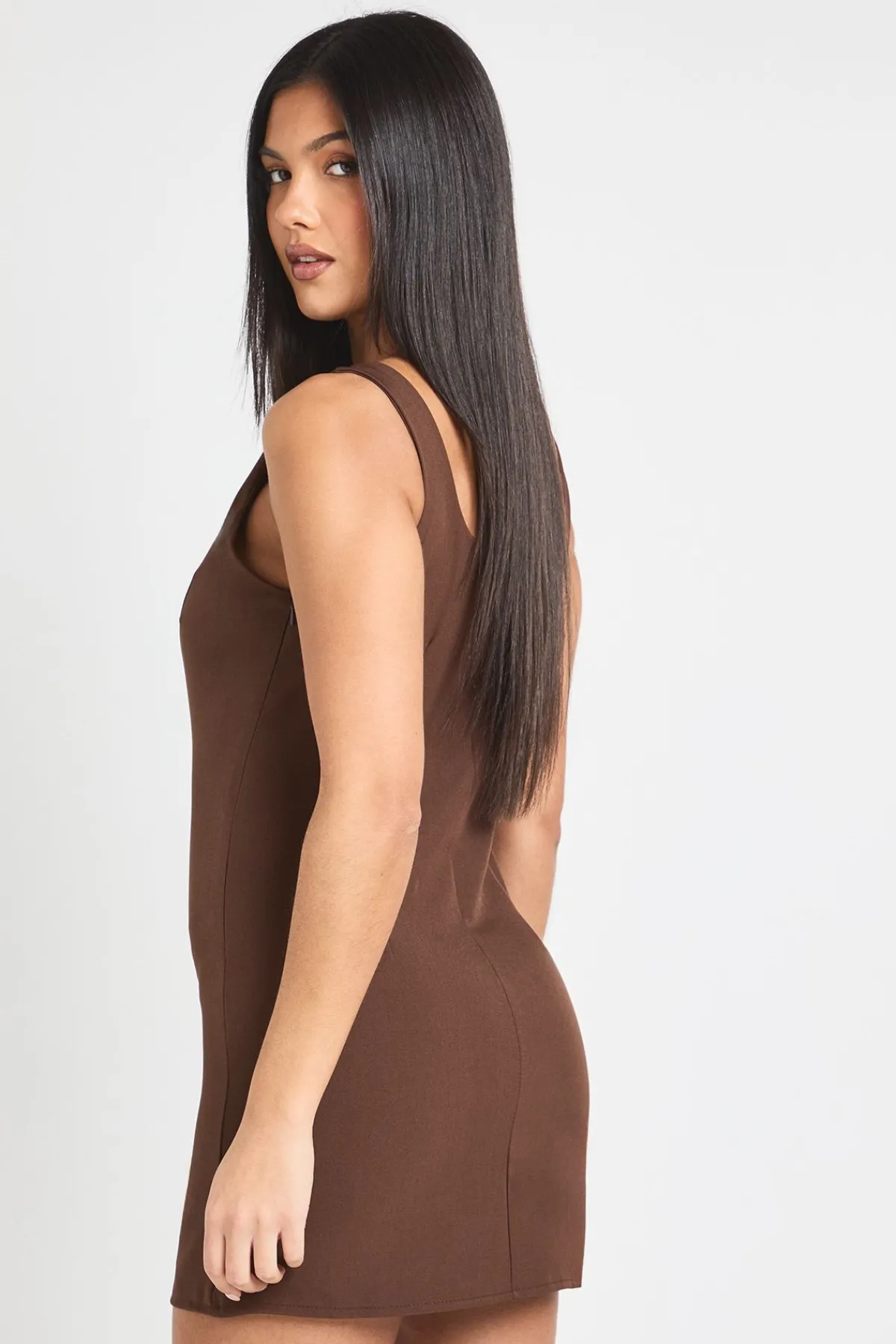 boohoo Robe Mini Ajustée à Encolure Carrée<Femme Looks Chocolat|Robes Moulantes