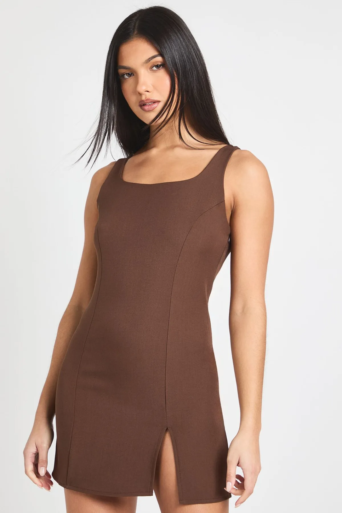 boohoo Robe Mini Ajustée à Encolure Carrée<Femme Looks Chocolat|Robes Moulantes