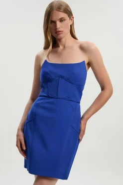 Robe Mini Ajustée en Scuba avec Détails de Corset