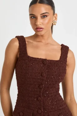 Robe mini ajustée en sequins bouclé à col carré