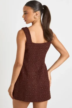 Robe mini ajustée en sequins bouclé à col carré
