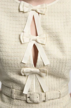 Robe Mini Ajustée en Tweed avec Détail Nœud - Taille Petite