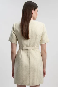 Robe Mini Ajustée en Tweed avec Détail Nœud - Taille Petite