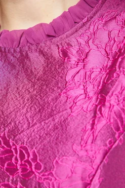 Robe Mini Ajustée et Évasée en Jacquard Structuré avec Manches en Mousseline