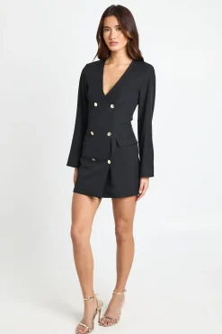 Robe Mini Ajustée à Manches Longues