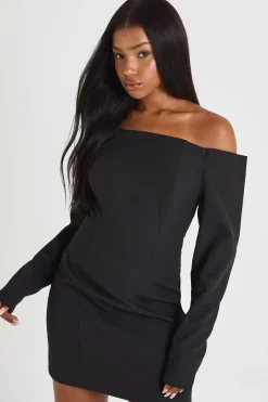 boohoo Robe mini ajustée à manches longues, style bandeau boxy<Femme Robes À Manches Longues|Robes