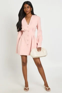 boohoo Robe Mini Ajustée À Manches Longues Sans Col<Femme Tailleurs|Robes À Manches Longues