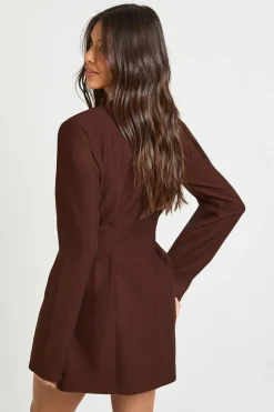 boohoo Robe Mini Ajustée à Manches Longues Sans Col<Femme Looks Chocolat|Robes Patineuses