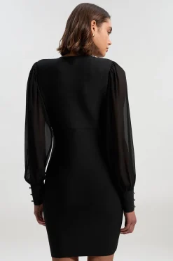 Robe Mini Ajustée Mélange Tissé Style Militaire avec Boutons Blazer