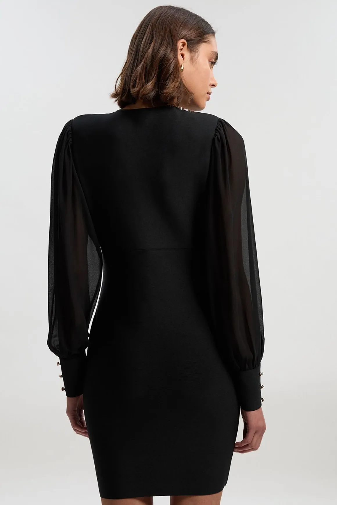 Robe Mini Ajustée Mélange Tissé Style Militaire avec Boutons Blazer