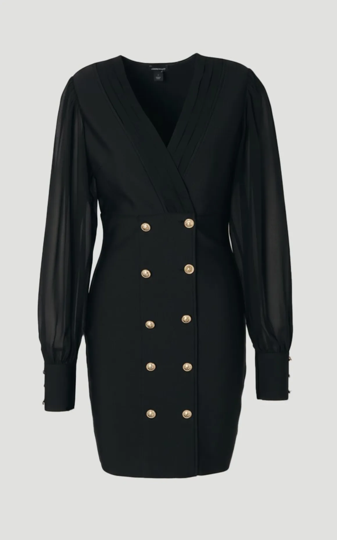 Robe Mini Ajustée Mélange Tissé Style Militaire avec Boutons Blazer