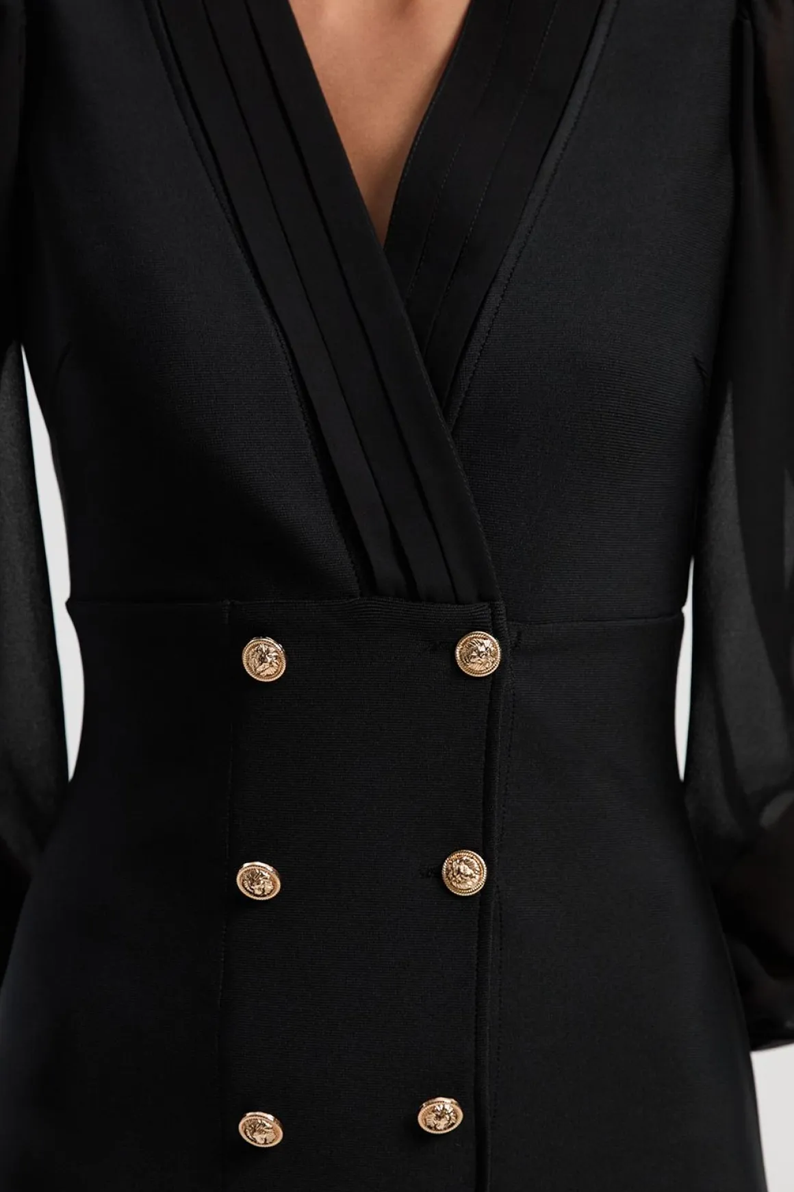 Robe Mini Ajustée Mélange Tissé Style Militaire avec Boutons Blazer