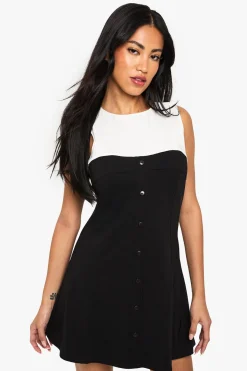 Robe Mini Ajustée Mono à Boutons