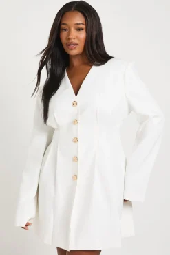 Robe Mini Ajustée Sans Col À Manches Longues