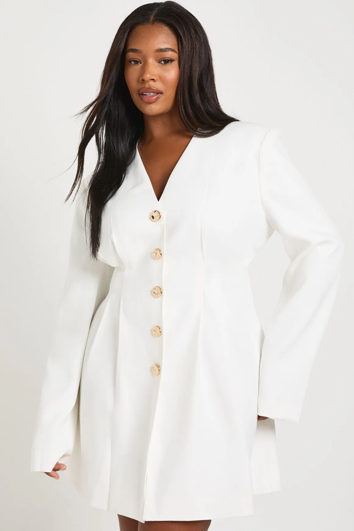 Robe Mini Ajustée Sans Col À Manches Longues