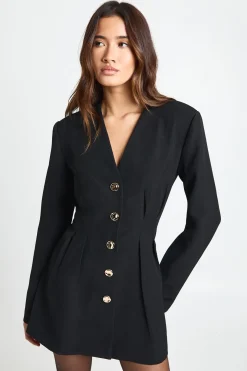 Robe Mini Ajustée Sans Col À Manches Longues