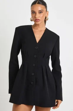 boohoo Robe mini ajustée sans col à manches longues<Femme Robes Patineuses|Robes À Manches Longues