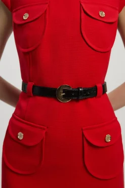 Robe Mini Ajustée Texturée Stretch Compact avec Ceinture - Petite Taille
