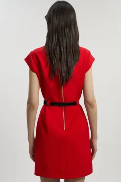 Robe Mini Ajustée Texturée Stretch Compact avec Ceinture