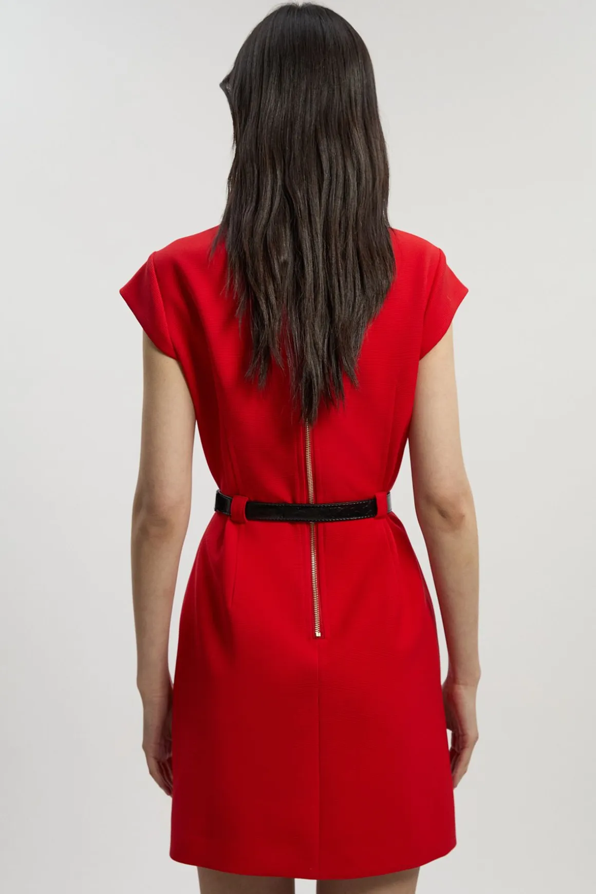 Robe Mini Ajustée Texturée Stretch Compact avec Ceinture