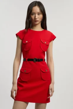 Robe Mini Ajustée Texturée Stretch Compact avec Ceinture