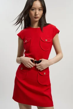 Robe Mini Ajustée Texturée Stretch Compact avec Ceinture