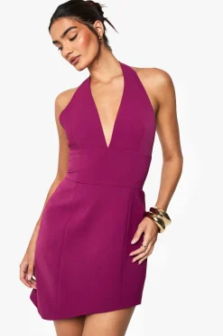 boohoo Robe mini asymétrique ajustée à encolure halterneck<Femme Robes Patineuses|Robes