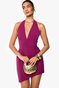 boohoo Robe mini asymétrique ajustée à encolure halterneck<Femme Robes Patineuses|Robes