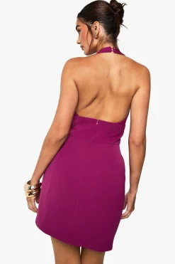 boohoo Robe mini asymétrique ajustée à encolure halterneck<Femme Robes Patineuses|Robes