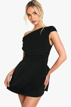 boohoo Robe Mini Asymétrique à Drapé Tailorée<Femme Robes Moulantes|Robes
