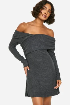 Robe Mini Asymétrique en Côte Brossée Grande