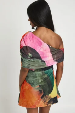 boohoo Robe Mini Asymétrique En Mesh À Imprimé Floral<Femme Robes Moulantes|Robes