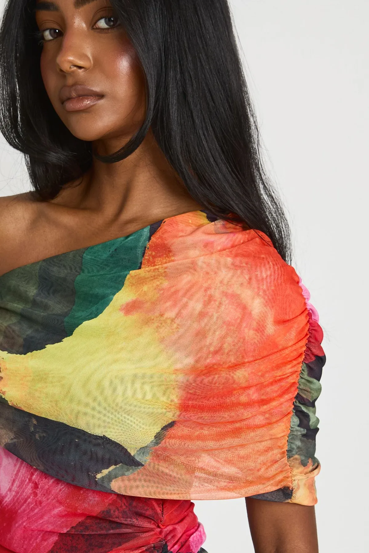 boohoo Robe Mini Asymétrique En Mesh À Imprimé Floral<Femme Robes Moulantes|Robes