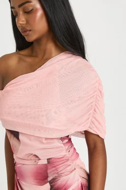 boohoo Robe Mini Asymétrique En Mesh À Imprimé Floral Large<Femme Robes|Robes De Soirée Chic