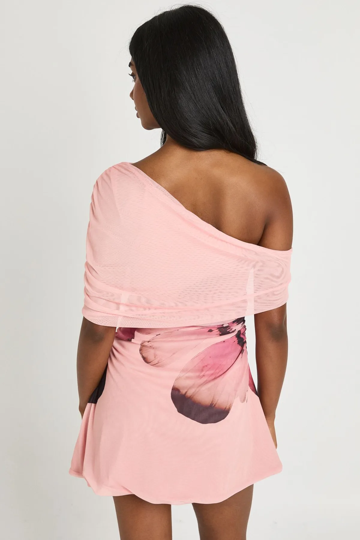 boohoo Robe Mini Asymétrique En Mesh À Imprimé Floral Large<Femme Robes|Robes De Soirée Chic