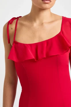Robe Mini Asymétrique en Mousseline à Détails Volantés