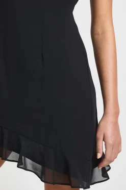 Robe Mini Asymétrique en Mousseline avec Détails Volantés