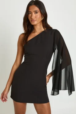 Robe Mini Asymétrique En Mousseline À Manche Unique