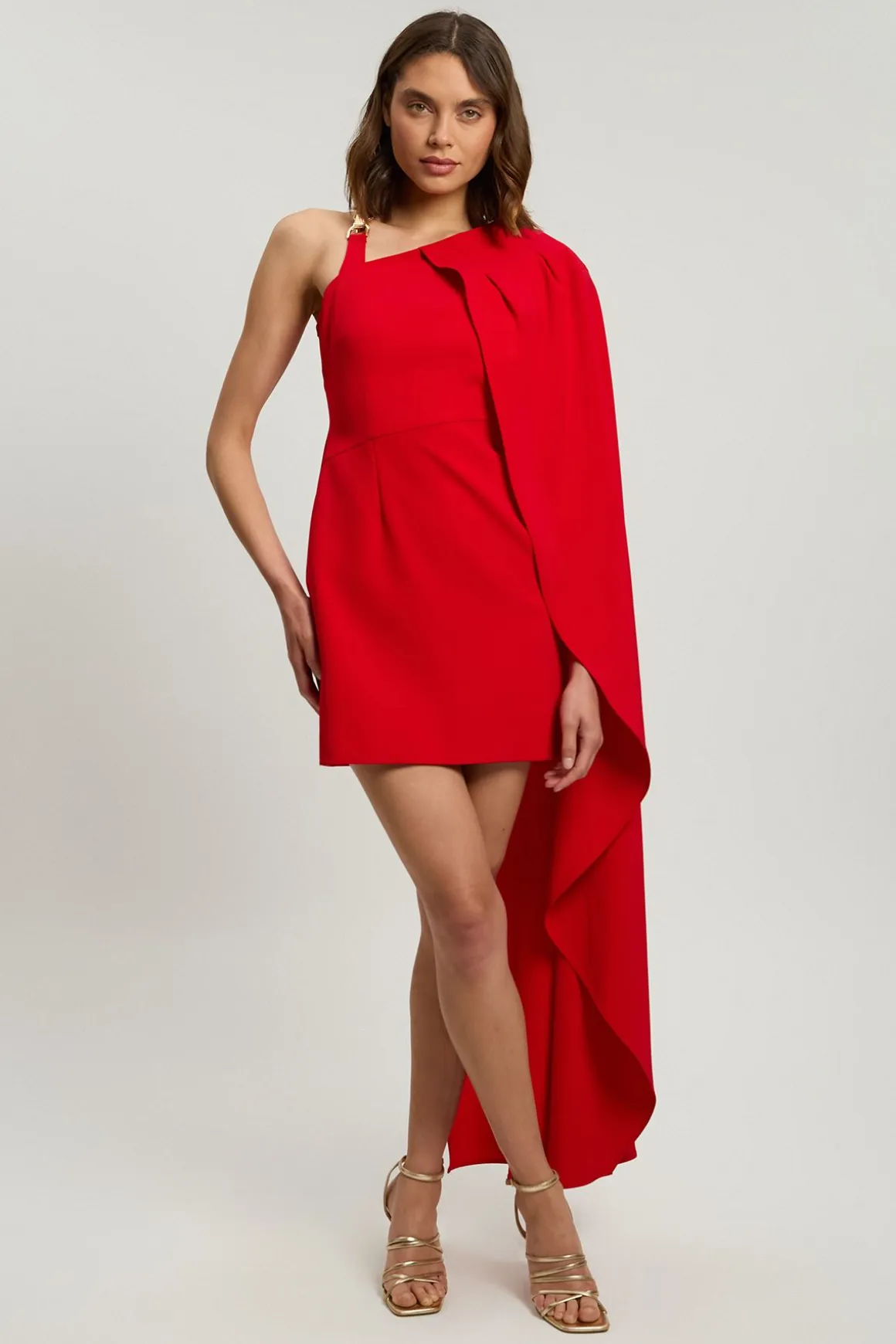 Robe Mini Asymétrique En Viscose Compacte Avec Détail Cape