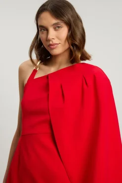 Robe Mini Asymétrique En Viscose Compacte Avec Détail Cape