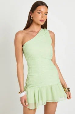 Robe Mini Asymétrique Froncée En Mousseline