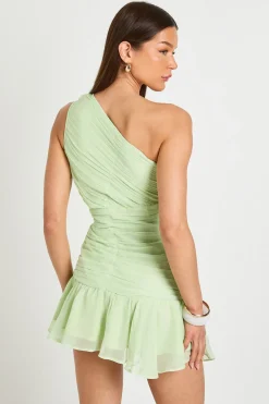 Robe Mini Asymétrique Froncée En Mousseline