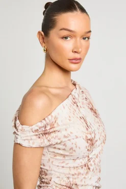 Robe Mini Asymétrique Froncée À Imprimé Cerf