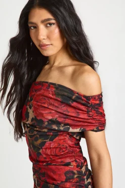 Robe Mini Asymétrique Froncée à Imprimé Léopard Floral Tall