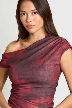Robe mini asymétrique à fronces et imprimé floral flou
