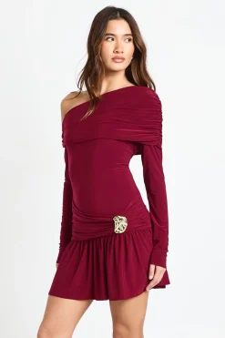 boohoo Robe Mini Asymétrique à Manches Longues avec Détails de Finition<Femme Robes Moulantes|Robes À Manches Longues