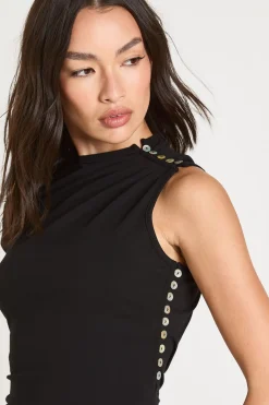 Robe Mini Asymétrique À Manche Unique Et Boutons Nacrés